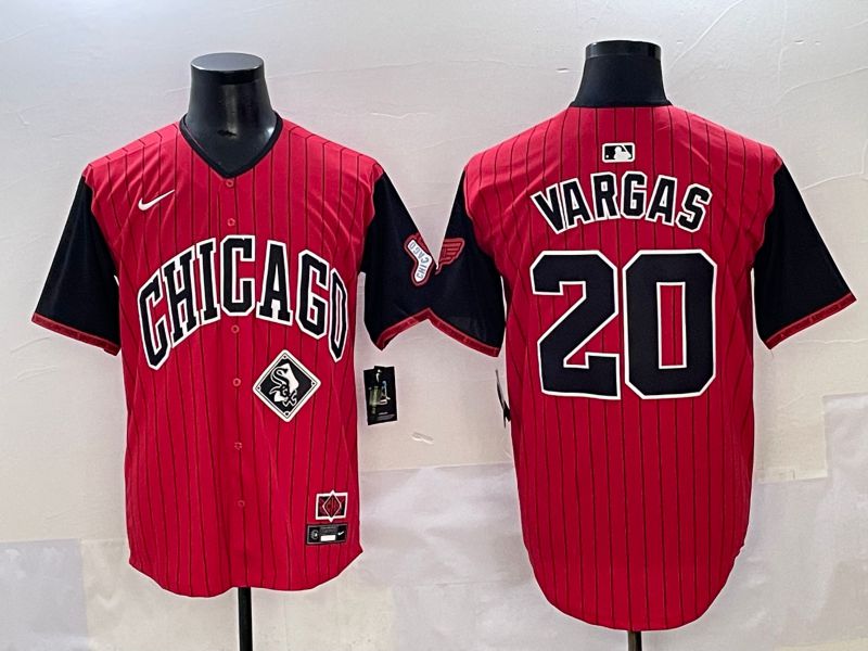 Men 2025 Chicago White Sox #20 Vargas Red Stripe Joint Name Nike MLB Jersey style 9